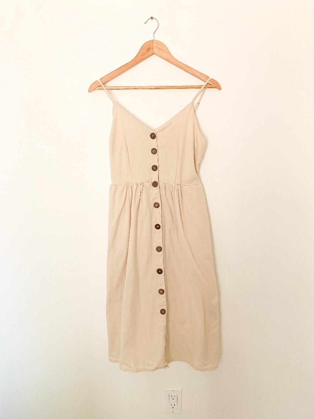 Neutal Linen Blend Button Front Midi Dress - Cottagecore Minimalist Summer Dress